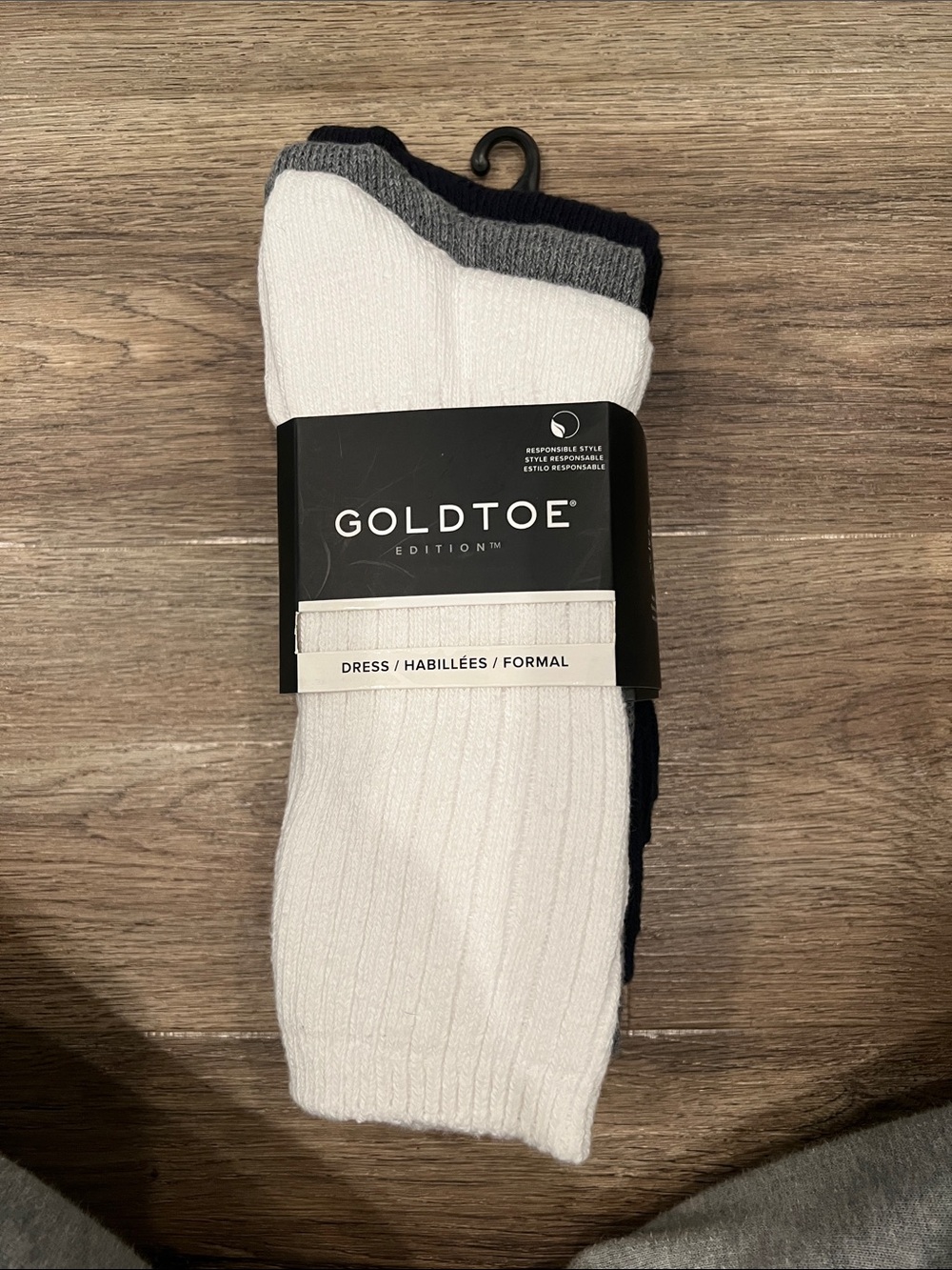 Gold Toe Men’s Dress Socks - White with Gray & Navy Trim New!!